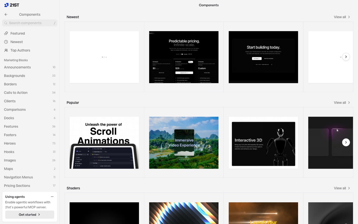 21st.dev — community marketplace of copy-paste React components