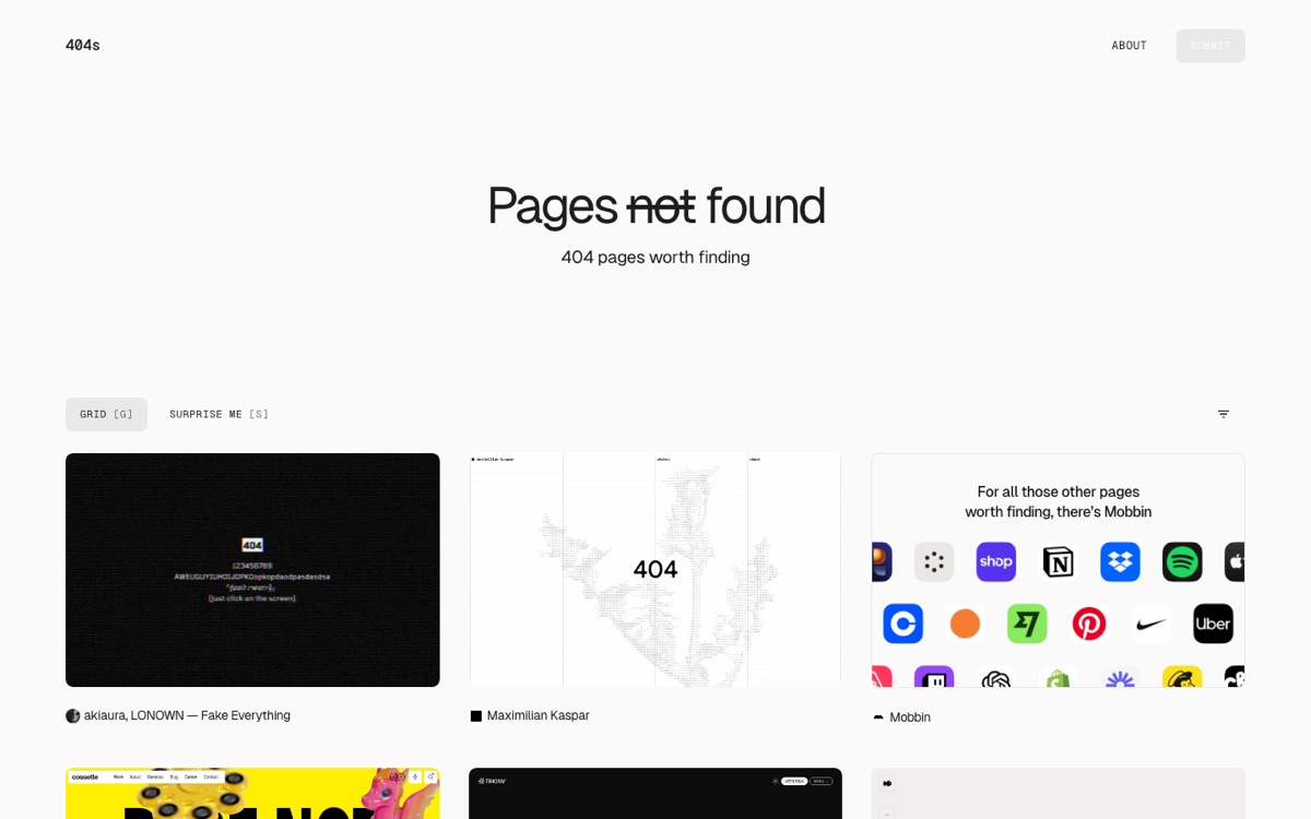 404s.design — gallery of creative 404 error pages