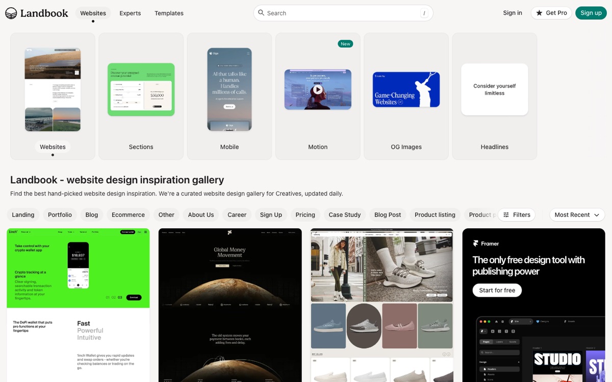 Land-book — curated gallery of real landing pages